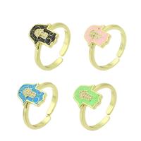 Cubic Zirconia Micro Pave Brass Ring Hand gold color plated Adjustable & micro pave cubic zirconia & enamel US Ring Sold By PC