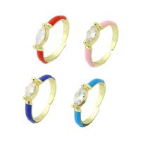 Cubic Zircon Brass Finger Ring gold color plated Adjustable & micro pave cubic zirconia & enamel US Ring Sold By PC