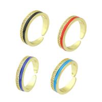 Brass Cuff Finger Ring, gold color plated, Adjustable & micro pave cubic zirconia & enamel, more colors for choice, 4mm, US Ring Size:7, Sold By PC