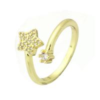 cobre Cuff Ring Finger, Estrela, cromado de cor dourada, Ajustável & micro pavimento em zircônia cúbica, 7x7mm, tamanho:7, vendido por PC