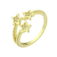 cobre Cuff Ring Finger, Estrela, cromado de cor dourada, Ajustável & micro pavimento em zircônia cúbica, 6x5mm, tamanho:7, vendido por PC