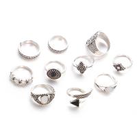 Cink Alloy Ring Set, Cink ötvözet, galvanizált, 10 darab, több színt a választás, 1.6cm,2cm,1.5cm, Által értékesített Set