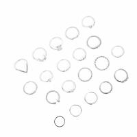 Ensemble d’anneau en alliage de zinc, Placage de couleur platine, 20 pièces & avec strass, 1.7cm,1.6cm,1.8cm,1.5cm,1.3cm, Vendu par fixé