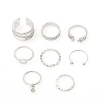 Cink Alloy Ring Set, Cink ötvözet, galvanizált, 8 darab & strasszos, több színt a választás, 1.6cm,1.7cm,1.9cm, Által értékesített Set