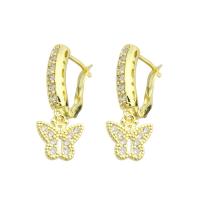 Huggie Hoop Drop Earring Brass Butterfly high quality gold color plated micro pave cubic zirconia 26mm Sold By Pair