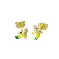 Cubic Zirconia Micro Pave Brass Earring, Banana, high quality gold color plated, Adjustable & micro pave cubic zirconia, 5x8x14mm, Sold By Pair