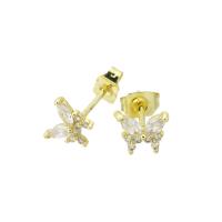 Cubic Zirconia Micro Pave Brass Earring, Butterfly, gold color plated, micro pave cubic zirconia, 7x6x15mm, Sold By Pair