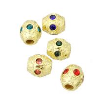 Befestigte Zirkonia Perlen, Messing, Hohe Qualität Gold Farbe Überzeug, 9x8x8mm, Bohrung:ca. 3mm, verkauft von PC