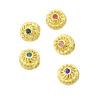 Cubic Zirconia Micro Pave Brass Beads, high quality gold color plated, micro pave cubic zirconia, 9x9x8mm, Hole:Approx 2mm, Sold By PC