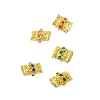 Perles cubes en laiton zircon Micro Pave, couleur de haute qualité d'or plaqué, pavé de micro zircon, 12x9x8mm, Trou:Environ 2mm, Vendu par PC