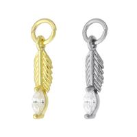 Cubic Zirconia Micro Pave Brass Pendant, Feather, plated, micro pave cubic zirconia, more colors for choice, 3x15x3mm, Hole:Approx 2mm, Sold By PC