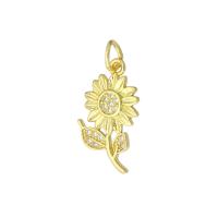 Cubic Zirconia Micro Pave Brass Pendant, Sunflower, high quality gold color plated, 11x18x1mm, Hole:Approx 3mm, Sold By PC