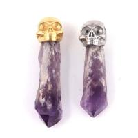 Quartz Gemstone Pendants, Brass, with Amethyst, plated, for man, nickel, lead & cadmium free, 25x20x20mm, Sold By PC