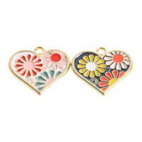 Tibetan Style Enamel Pendants, Heart, with flower pattern, more colors for choice, 21x22x1mm, 100PCs/Bag, Sold By Bag
