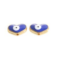 Cink ötvözet Evil Eye Beads, Szív, gonosz szem minta & zománc, kék, 14x8x5mm, 100PC-k/Bag, Által értékesített Bag