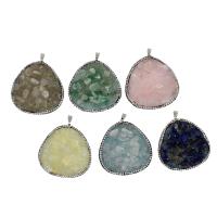 Gemstone Pendants Jewelry, Brass, with Natural Stone & Rhinestone Clay Pave, more colors for choice, 51x50x15mm, Sold By PC