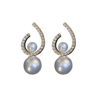 Boucles d'oreilles en alliage de zinc, avec perle de plastique, bijoux de mode & pour femme & avec strass, 30x14mm, Vendu par paire