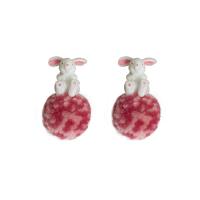 Fluffy Pom Pom Earrings, 925 Sterling Silver, with Plush & Acrylic, Rabbit, fashion jewelry & for woman, 47x31mm, Sold By Pair