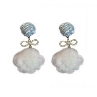 Fluffy Pom Pom Earrings, Tibetan Style, with Cloth & Wool, fashion jewelry & for woman, 55x25mm, Sold By Pair