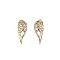 Tibetan Style Stud Earring, Wing Shape, plated, fashion jewelry & for woman & with rhinestone, more colors for choice, 23x8mm, Sold By Pair
