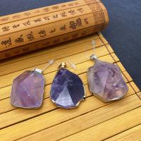 Amethyst Pendant with Brass platinum color plated faceted Sold By PC