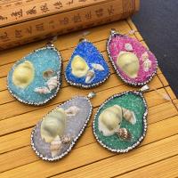 Gemstone Pendants Jewelry Natural Stone with Rhinestone Clay Pave & Trumpet Shell & Resin irregular 30x50- Sold By PC