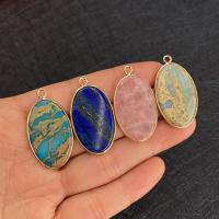 Natural Imperial Jasper Pendants Impression Jasper with Brass Oval gold color plated Sold By PC