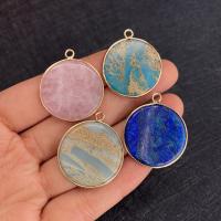 Natural Imperial Jasper Pendants Impression Jasper with Brass Round gold color plated Sold By PC