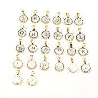 Tibetan Style Pendants, with Freshwater Shell, Round, gold color plated, fashion jewelry & with letter pattern, golden, nickel, lead & cadmium free, 12mm, Sold By PC