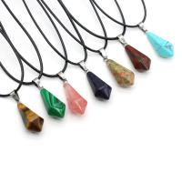 Natural Gemstone Necklace, Korean Waxed Cord, with Gemstone & Tibetan Style, with 1.97 extender chain, silver color plated, fashion jewelry & different designs for choice, more colors for choice, 14x27mm, Length:40 cm, Sold By PC
