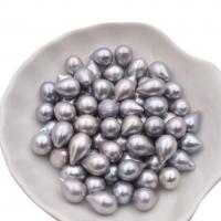 Cultured No Hole Freshwater Pearl Beads Teardrop DIY silver-grey 8-10mm Sold By Bag