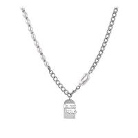 Titanstahl Halskette, mit Kunststoff Perlen, mit Verlängerungskettchen von 1.96inch, Alphabet-Buchstabe, silberfarben plattiert, Twist oval & für Frau & hohl, 25mm, Länge ca. 15.3 ZollInch, verkauft von PC