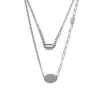 Titanium Steel Necklace, with 1.96inch extender chain, Geometrical Pattern, silver color plated, Double Layer & for woman, Length:Approx 13.7 Inch, Approx 17.7 Inch, Sold By PC