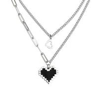 Titanium Steel Necklace, with 1.96inch extender chain, Heart, Double Layer & Unisex & enamel, 20x20mm, Length:Approx 16 Inch, Approx 18.5 Inch, Sold By Set