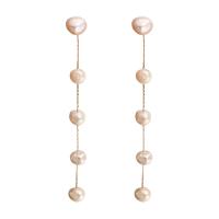 Freshwater Pearl Earrings, with Brass, plated, different styles for choice & for woman, 6x110mm, Sold By Pair