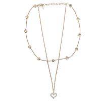 Zinc Alloy smykker halskæde, Heart, guldfarve belagt, Dobbelt lag & oval kæde & for kvinde & med rhinestone, nikkel, bly & cadmium fri, Længde Ca. 16 inch, Solgt af PC