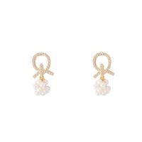 Tibetan Style Drop Earrings, with Plastic Pearl, gold color plated, for woman & with rhinestone & hollow, nickel, lead & cadmium free, 25mm, Sold By Pair