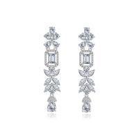 Cubic Zirconia Micro Pave Brass Earring platinum color plated micro pave cubic zirconia & for woman Sold By PC