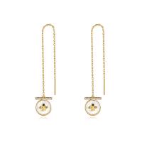 Brass Thread Through Earrings with Shell plated micro pave cubic zirconia & for woman Sold By Pair