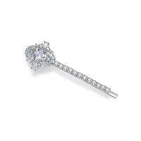 Hair Slide, Brass, platinum color plated, micro pave cubic zirconia & for woman, 63.30x19.70mm, Sold By PC