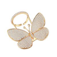 Cubic Zirconia Micro Pave Brass Ring, Butterfly, plated, Adjustable & micro pave cubic zirconia & for woman, more colors for choice, 40x40mm, Sold By PC