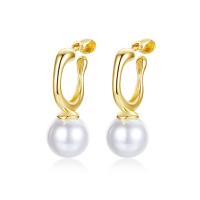 Messing Tropfen Ohrringe, mit Kunststoff Perlen, plattiert, für Frau, keine, 13.90x36.80mm, verkauft von Paar