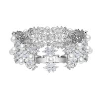 Cubic Zirconia Micro Pave Brass Bracelet, with Plastic Pearl, platinum color plated, micro pave cubic zirconia & for woman, 22mm, Length:Approx 6.49 Inch, Sold By PC