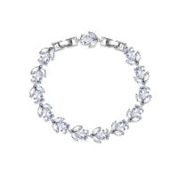 Cubic Zirconia Micro Pave Brass Bracelet, platinum color plated, micro pave cubic zirconia & for woman, Length:Approx 7 Inch, Sold By PC