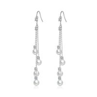 Brass Drop Earring with Plastic Pearl platinum color plated micro pave cubic zirconia & for woman Sold By Pair