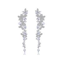 Cubic Zirconia Micro Pave Brass Earring, platinum color plated, micro pave cubic zirconia & for woman, 13.60x61mm, Sold By PC