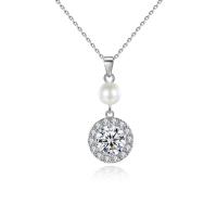 Cubic Zircon Micro Pave Brass Necklace, with Plastic Pearl, with 1.96 inch extender chain, platinum color plated, micro pave cubic zirconia & for woman, 12.60x29.50mm, Length:Approx 15.74 Inch, Sold By PC