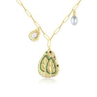 Cubic Zircon Micro Pave Brass Necklace with Plastic Pearl with 1.96 inch extender chain gold color plated micro pave cubic zirconia & for woman Length Approx 15.74 Inch Sold By PC