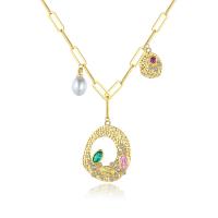 Cubic Zircon Micro Pave Brass Necklace, with Plastic Pearl, gold color plated, micro pave cubic zirconia & for woman, more colors for choice, Length:Approx 15.74 Inch, Sold By PC
