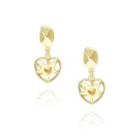Brass Drop Earring Heart gold color plated for woman & hollow nickel lead & cadmium free Sold By Pair